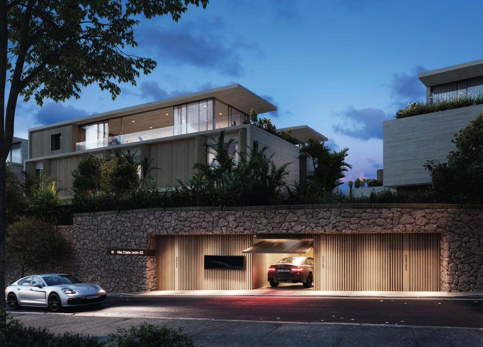 Villas Cidade Jardim, acesso e garagem, à noite