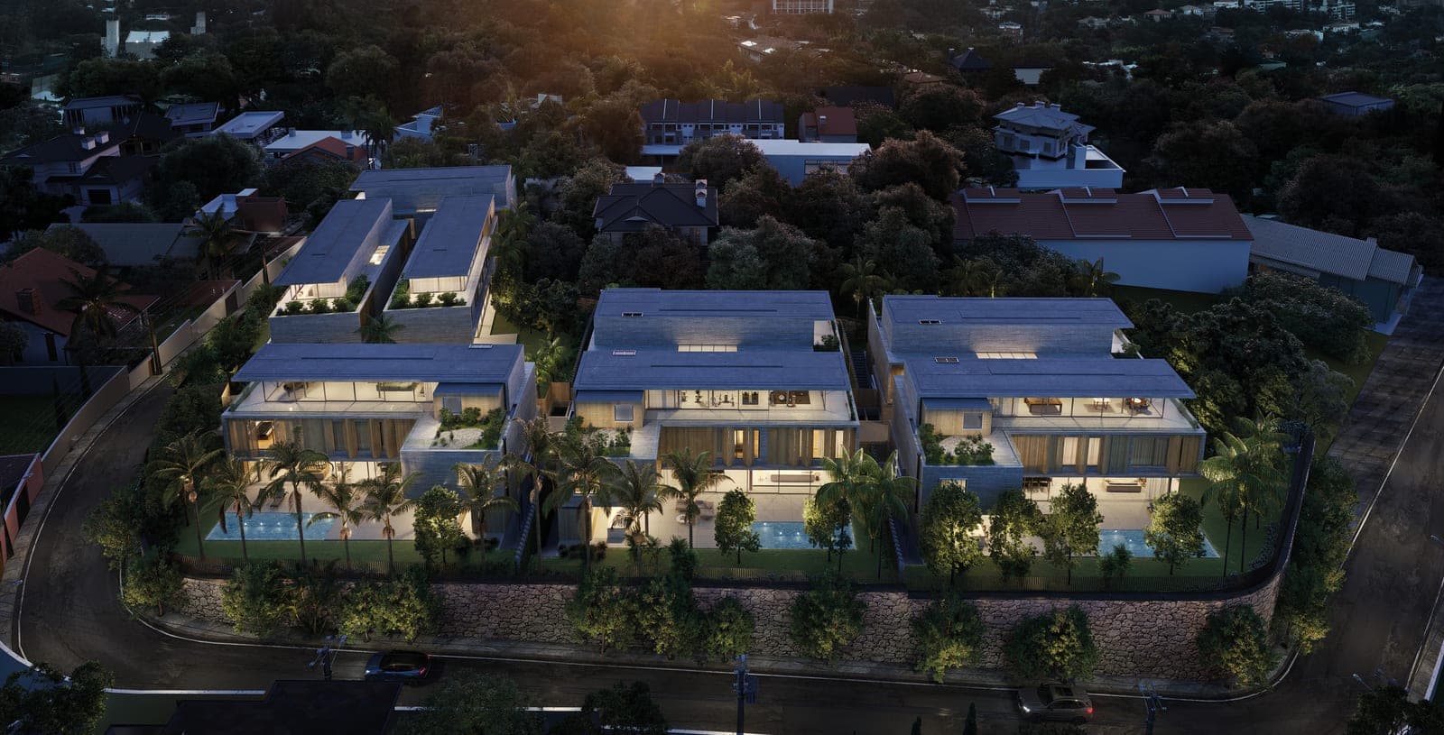 Villas Cidade Jardim, vista aérea, à noite